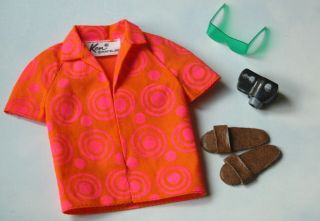 Vintage Ken Complete Sun Fun Pak: Pink Swirl Shirt,  Sandals,  Sunglasses & Camera