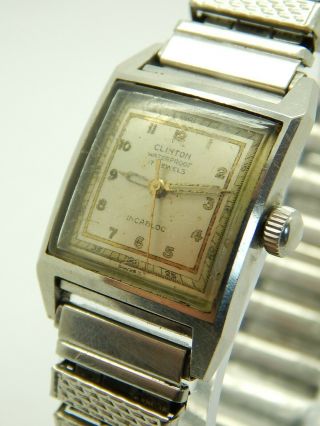 Vintage Swiss Made Clinton Stainless Steel Watch 17 Jewels Water Resistant