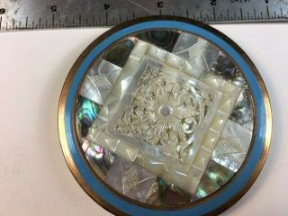Intricately Carved Vintage Mother Of Pearl And Abalone Compact