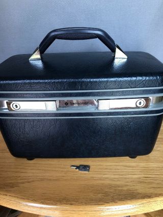 Vintage Samsonite Profile Ii Dark Navy Blue Travel Makeup Case Luggage With Key