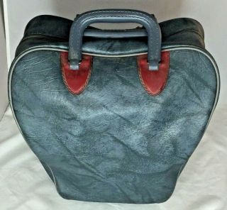 Vintage Brunswick Bowling Ball Bag Stripe Gray Red Blue Handles Zippered Tag
