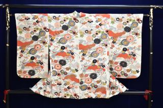 Vintage Silk Kimono Jacket:1950s Chrysanthemum/tsunami Wave/plum Blossom@yo31