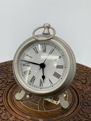 Pottery Barn Vintage Pocket Watch Shape Desk Table Office Clock Pewter W/easel