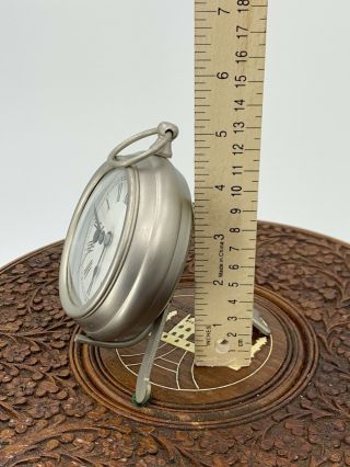 Pottery Barn Vintage Pocket Watch Shape Desk Table Office Clock Pewter W/Easel 3