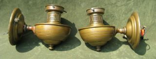 Vintage Antique Pair Brass Sconces Electric Oil Lamp Look Wall Lamps