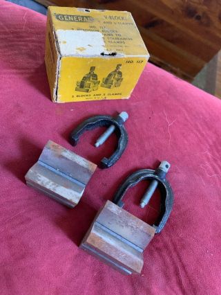 Vintage General No.  117 Precision Tolerances 2 V - Blocks & 2 Clamp Set W/box
