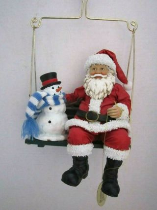 Vintage Clothtique Possible Dreams Santa Snowman On Wood Porch Bench Swing Rare