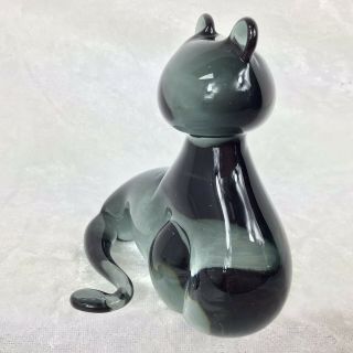 Vintage Art Glass Cat Paperweight Ornament Handblown Smokey Grey Crystal Feline 2