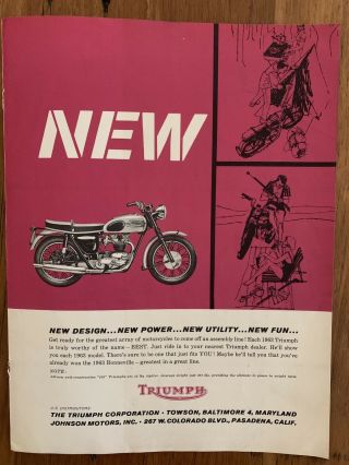 Vintage Triumph Motorcycle Brochure 1963 Tiger 100 Trophy Thunderbird