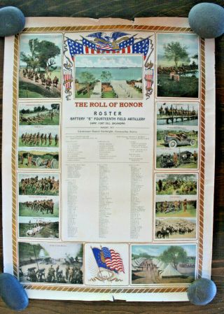 Vintage 1917 Wwi Roster Roll Of Honor Battery " B " 14th Field Artillery Fort Sill