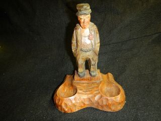 Vintage Old Man Hobo Hand Carved Wood Pipe Stand Holder For 2 Wow