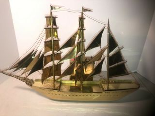 Vintage Solid Brass Model Of Sailing Ship " The Sagres " Portugual 1937
