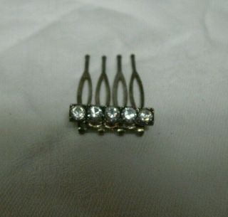 Vintage Art Deco Sterling Silver White Sapphire Topaz Hair Comb Accessory