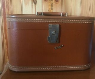 Vintage Travel Joy Relco Leather Travel Train Makeup Case Suitcase W/tray & Key