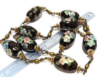 Antique Vintage Rare Chinese Cloisonne Enamel Bead Old Wire Chain Necklace,