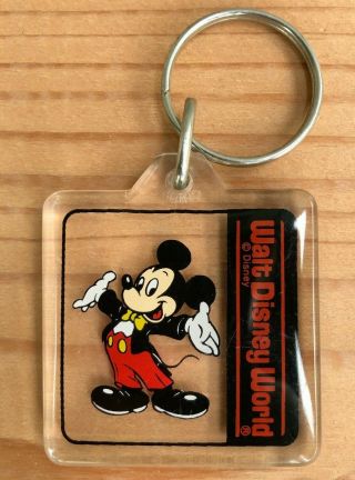 90s Vintage Mickey Mouse Walt Disney World Acrylic Clear Plastic Keychain 1990s