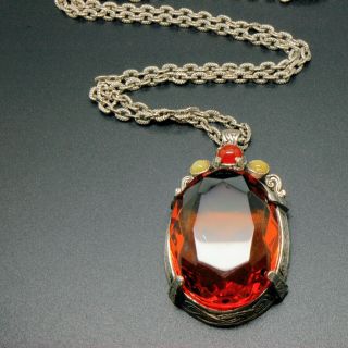 Vintage Jewellery Gorgeous Silver Tone Amber Glass Scottish Miracle Necklace