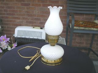 Vintage Fenton White Hobnail Milk Glass Hurricane Lamp With Chimney