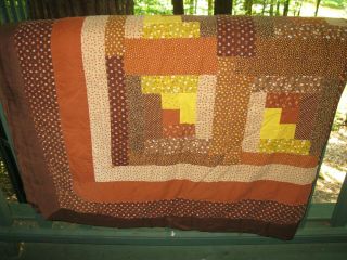 Vintage,  Handmade Quilt,  Log Cabin Pattern,  Fall Colors