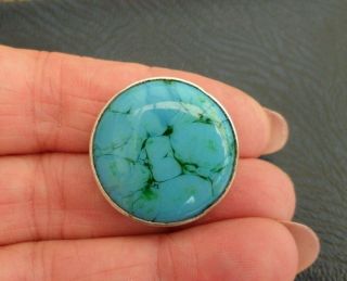 VINTAGE JEWELLERY VICTORIAN SILVER TURQUOISE CABOCHON CIRCULAR BROOCH PIN 2