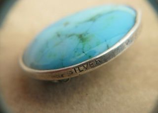 VINTAGE JEWELLERY VICTORIAN SILVER TURQUOISE CABOCHON CIRCULAR BROOCH PIN 3