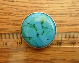 VINTAGE JEWELLERY VICTORIAN SILVER TURQUOISE CABOCHON CIRCULAR BROOCH PIN 4