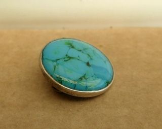 VINTAGE JEWELLERY VICTORIAN SILVER TURQUOISE CABOCHON CIRCULAR BROOCH PIN 5