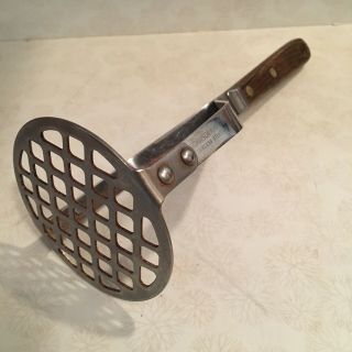 Vintage Robinson Knife Co.  Stainless Steel Wooden Handle Potato Masher 9 " Usa