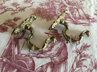 Pair Ornate Vintage French Brass Curtain Tie Back Hooks.