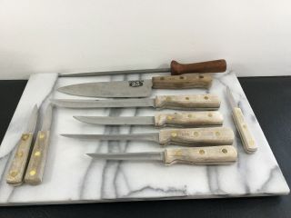 Vintage Chicago Cutlery 9 Piece Wood Handle Knives,  100s,  102,  61,  62,  66,  65,  42,  Hone