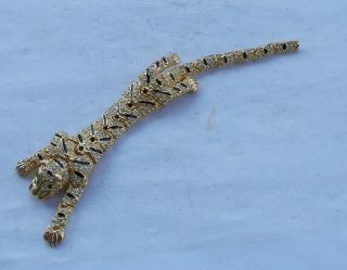 Vintage 8 " Rhinestone Leopard Cat Tiger Articulated Shoulder Brooch Pin Jewelry