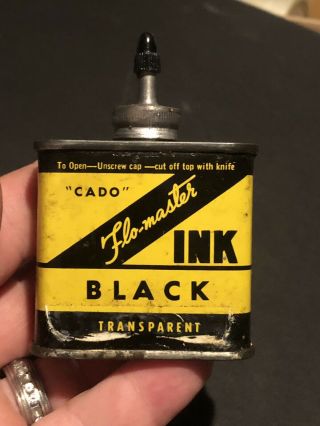 Rare Black.  Vintage 1920 - 30’s Flo - Master Ink Oil Can Handy Oiler Lead Top.  Nos