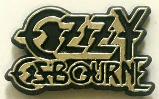 Ozzy Osbourne - Old Og Vtg 1980`s Silver Logo Shaped Plastic Pin Badge