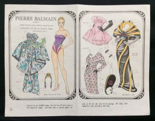 Vintage Pat Stall Paper Doll,  Pierre Balmain,  Uncut,  1988 Doll Mag.  Hand Colored