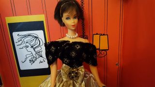 VTG Style Barbie Clone VELVET & GOLD Dress BALL GOWN w/ 
