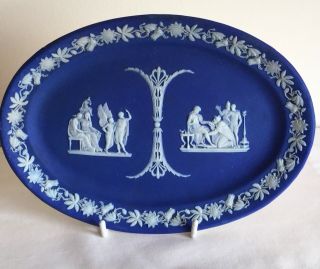 Vintage Wedgwood Jasper Ware Classical Grecian Scenes Oval Dish W.  Savill & Co