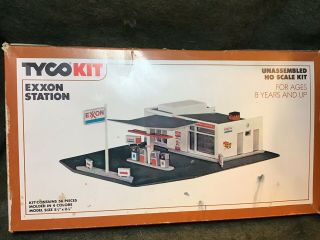 Tyco Ho Exxon Gas Station Ho Built Building Kit Vintage