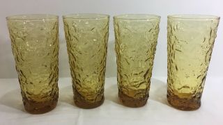 Vintage Drinking Glasses Set Of 4,  Honey Gold,  Textured Crinkled,  Lido Milano