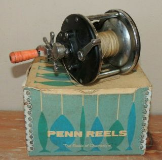 Vintage Penn No.  180 Saltwater Fishing Reel & Peerless Monofil 9mf Box Usa Made
