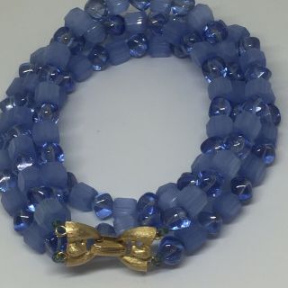 Vintage Crown Trifari Blue Glass Beads Necklace