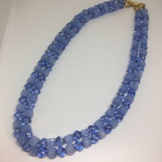 Vintage Crown Trifari blue glass beads necklace 2