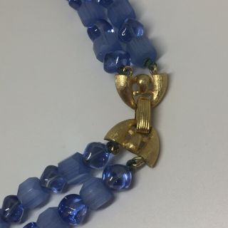 Vintage Crown Trifari blue glass beads necklace 4
