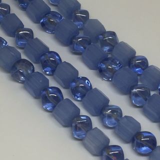Vintage Crown Trifari blue glass beads necklace 5