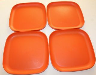 Vintage Tupperware Set 4 Square Orange 8 " Lunch Plates Autumn Harvest Camper