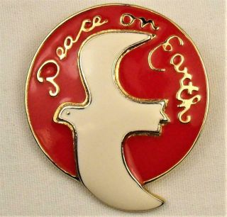Vintage Signed Berebi Enamel Gold Tone Brooch Pin Peace On Earth 1 3/8 "