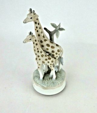 Otagiri Japanese Porcelain Mother & Baby Giraffe Music Box Plays 