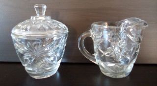 Vintage Cut Glass Creamer and Sugar Bowl w/lid 3 - pc set EUC 2