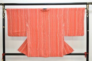 Vintage Silk Kimono Jacket:unique Shibori Poppy Red Stripe@ym96