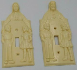 Vintage 2 Light Switch Covers Hartland Plastics - - Jesus And Mary With Children
