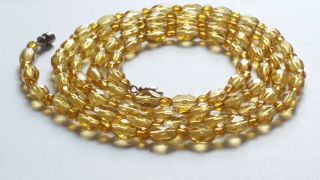 Czech Vintage Long Yellow Oval Faceted Glass Bead Necklace